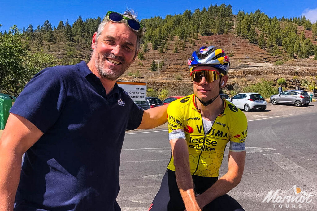 Wout van Wert pro cyclist and Marmot Tours guide Tim Myers