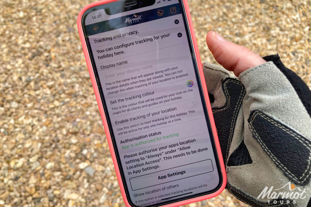 Marmot Tours cycling route support app on iPhone