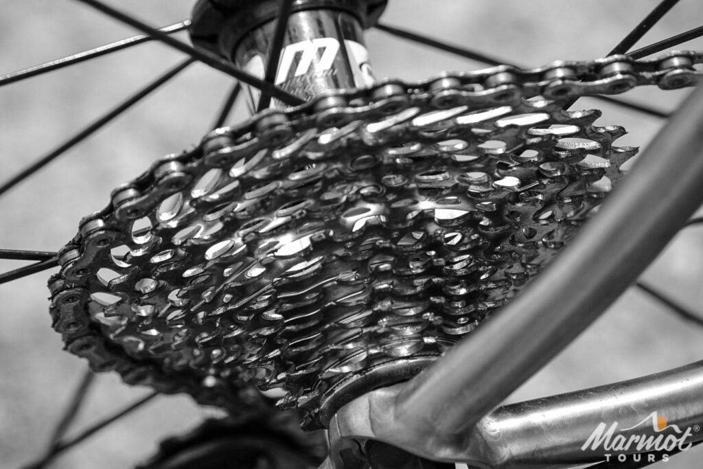 Close up of Marmot Tours hire bike chainset