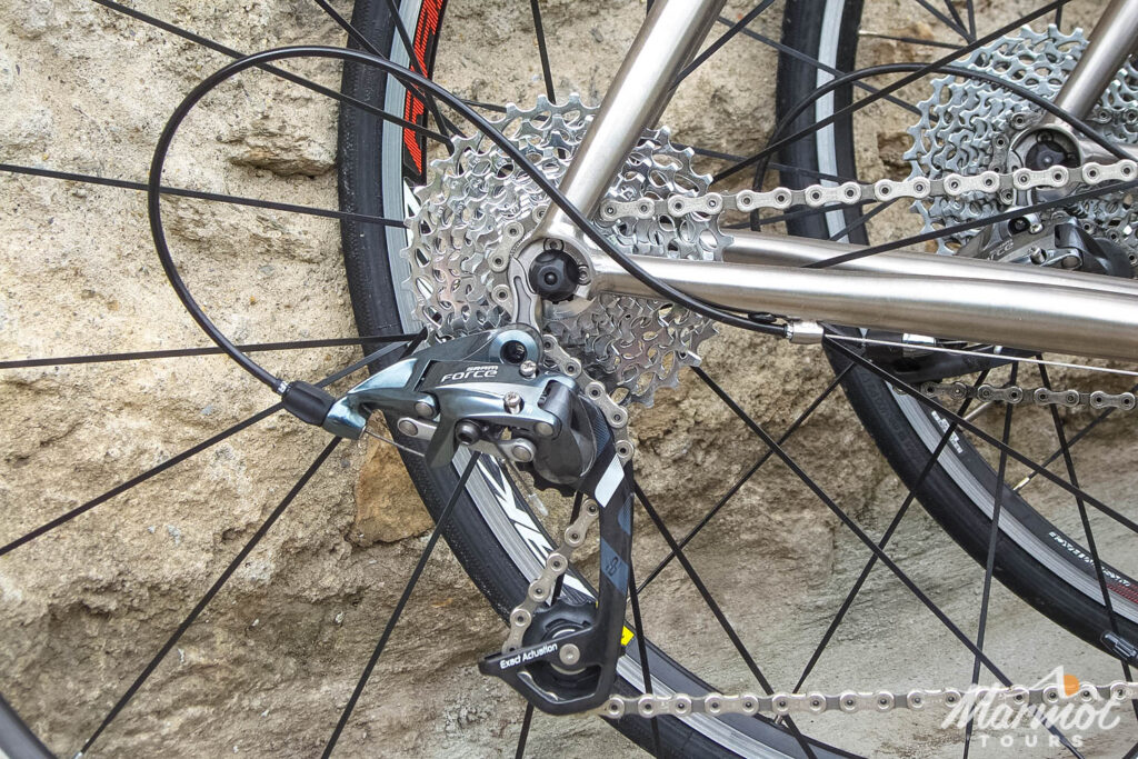 Close up of Marmot Tours hire bike derailleur