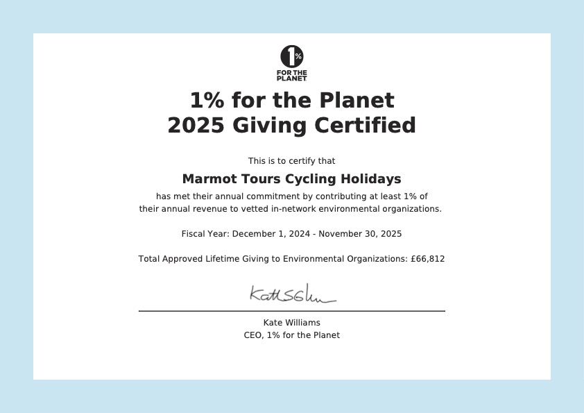 Marmot Tours 1% For The Planet certificate 2024-2025