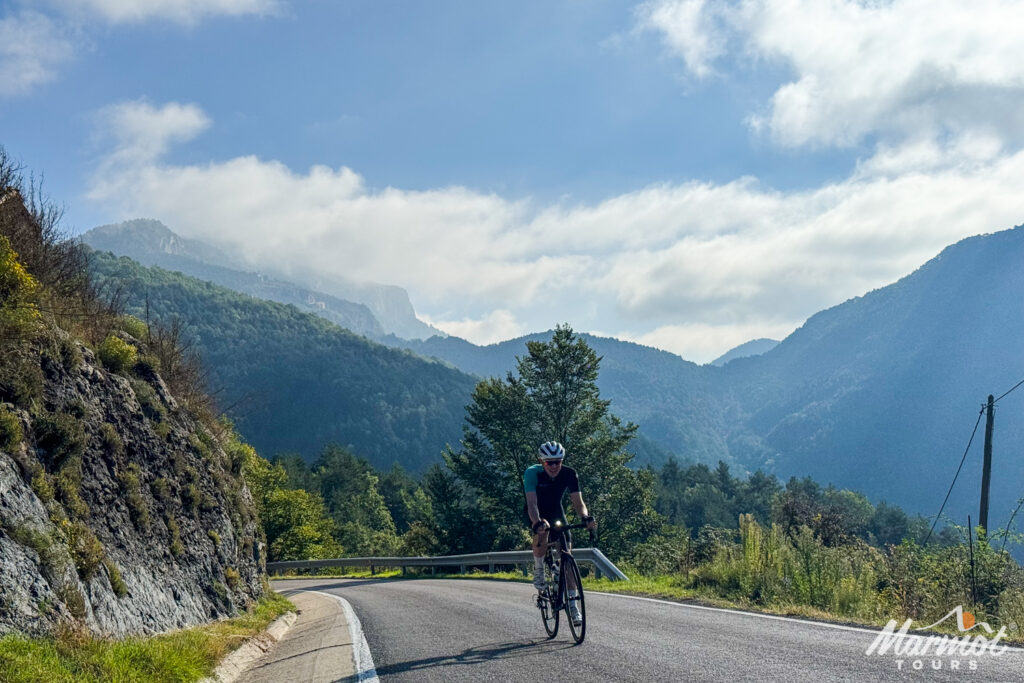 Cyclist enjoying mountain climb in Catalonia with marmot tours road cycling holidays